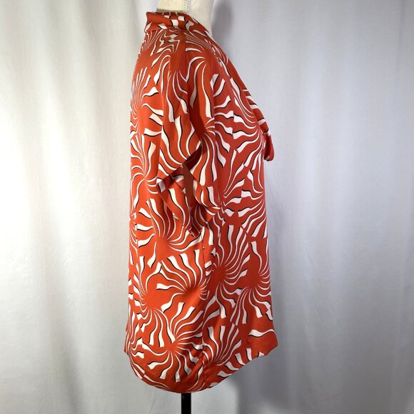 Diane Von Furstenburg Size 8 Dione Silk Stretch Drape Blouse Coral Short Sleeves - Picture 2 of 14
